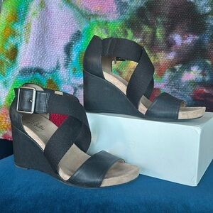 Black Strappy Wedges, Size 7